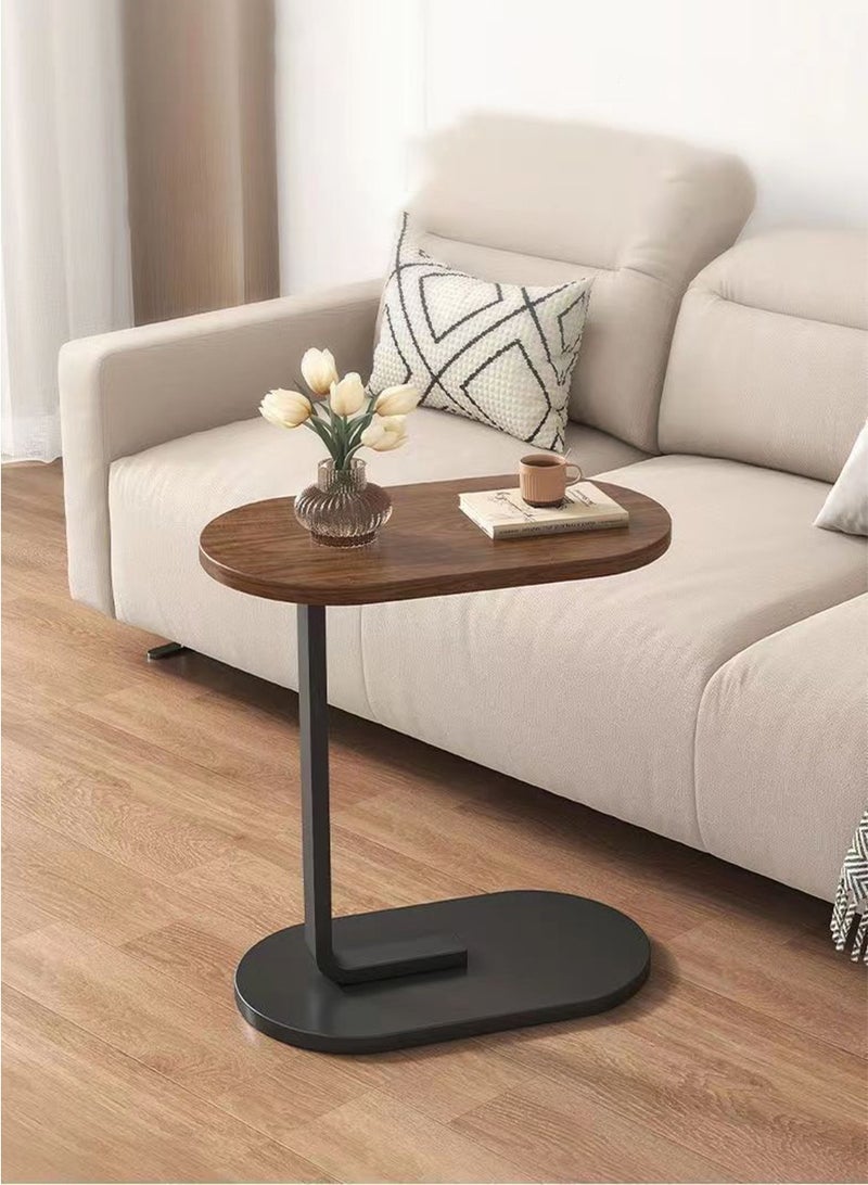 BEIRUI C-Shaped Side Table - Slide Under Sofa End Table, Rustic Wood Look Accent Table with Metal Frame, Modern Laptop/Snack Table for Living Room, Bedroom & Office, Easy Assembly (45×60×28cm) - Image 1